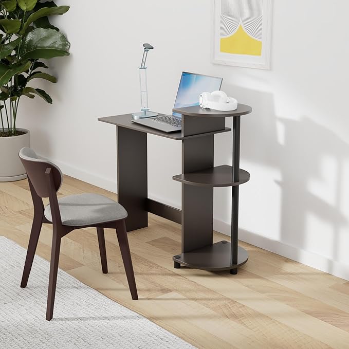Furinno COMPACT Desk, 28.5" Wide Gaming Desk with Shelves, Computer Desk with Book Shelf, Office Desk for Home Office, Study Room, Dorm, Bedroom, Espresso