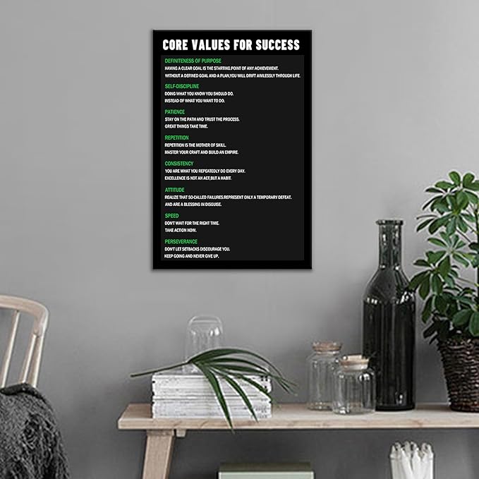 Motivational Wall Art Core Values for Success Poster Print Home Decor Printed on Canvas Wall Decor Picture Painting Artwork for Modern Bedroom Office Workplace Ready to Hang [12''Wx18''H]