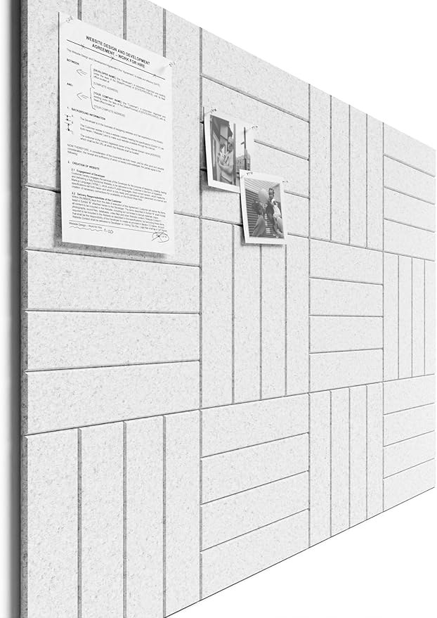 Bumusty Large Cork Board Alternative-48 x 36" Felt Bulletin Board Tiles, with 30 Pushpins, 70 Adhesive Tabs, 12-Pack Slat Wall Paneling, Cork Boards for Office Push Pin Board Felt Board-Light Gray