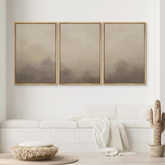 SIGNWIN Framed Canvas Print Wall Art Set Neutral Misty Forest Landscape Earth Tone Illustrations Modern Art Decorative Boho Relax/Zen Nordic for Living Room, Bedroom, Office - 16"x24"x3 Natural