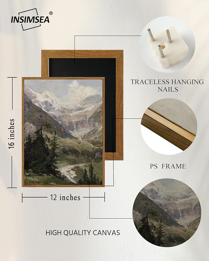 InSimSea Framed Canvas Wall Art Vintage Decor, Mountain Pictures Living Room Decor Aesthetic, Bedroom Bathroom Summer Landscape Wall Pictures, 12"x16"