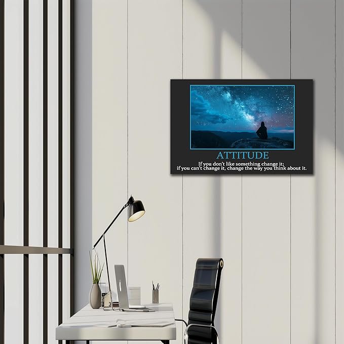 UZMKM - Inspirational Canvas Wall Art, ATTITUDE Mindset Quotes Waman Watch Star Picture Prints, Success Framed Company Poster, Positive Quotes Wall Painting for Home Office Workplace 24x36 Inch