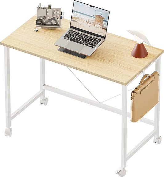 Mericonia 32 inch Rolling Computer Desk with Wheels, Gaming Desk for Small Spaces, Modern Simple Style Table for Home Office, Study Writing Table