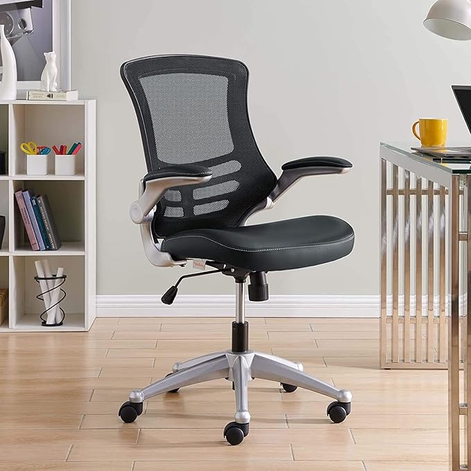 Modway Attainment Mesh Back and Vinyl Seat Modern Office Chair in Black