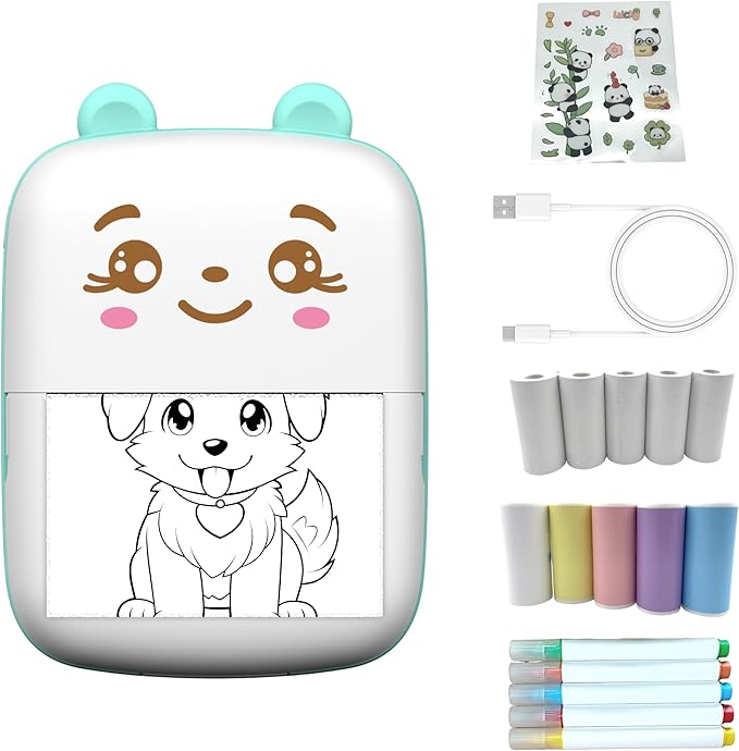 Mini Printer Portable Sticker Printer with 10 PaperRolls,Thermal Printing Pod,Ink-Free Bluetooth Label Maker DIY Crafts,Journals,Photos,Office & Home Use Printing Gift Box
