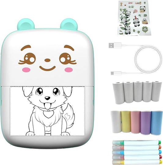 Mini Printer Portable Sticker Printer with 10 PaperRolls,Thermal Printing Pod,Ink-Free Bluetooth Label Maker DIY Crafts,Journals,Photos,Office & Home Use Printing Gift Box