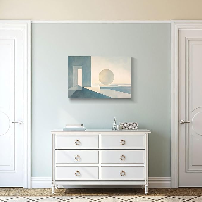 gaosoul Modern Canvas Wall Art Blue White Tranquility Geometric Abstract Oil Painting Minimalism Artwork Prints for Living Room Bedroom Office Decor Framed 30x20in