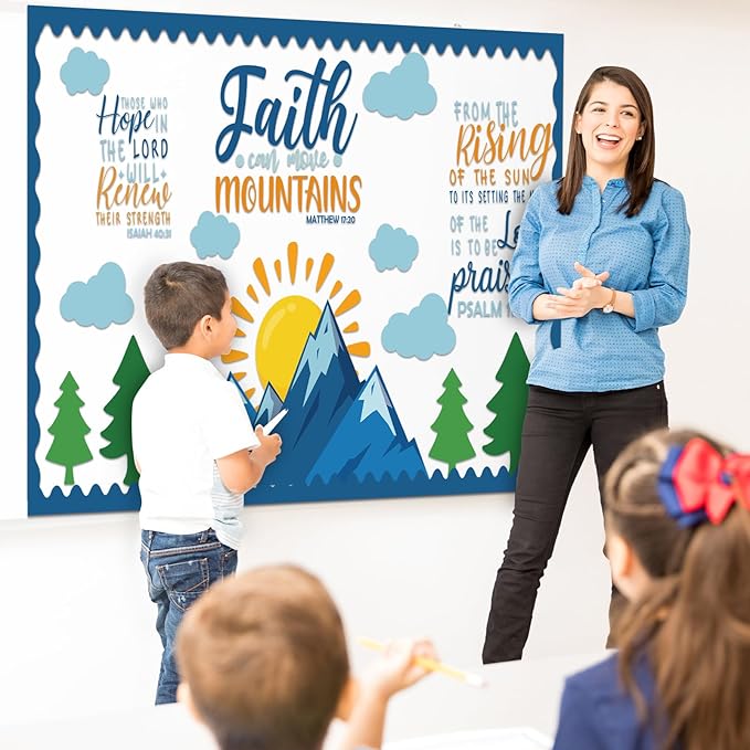 Faith Can Move Mountains Bulletin Board Decoration Religious Classroom Bulletin Board Faith Mountain Cutout for Sunday School Religious Classroom Home Wall Decor