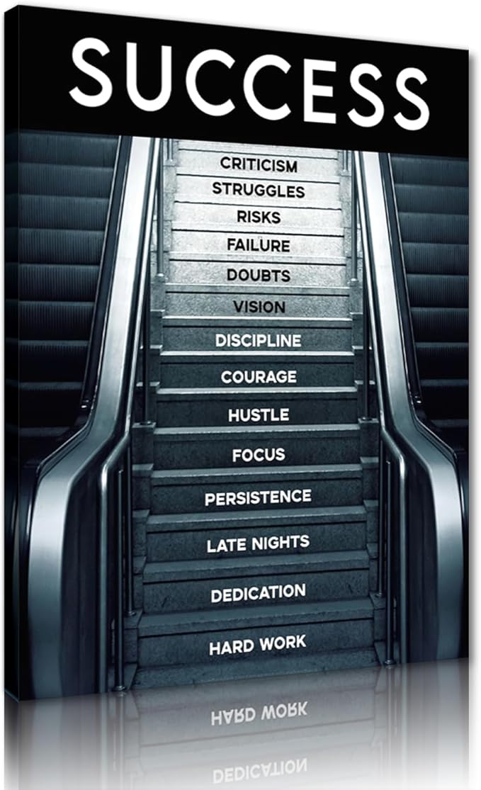 Abstract Creative Inspirational Framed Posters Success Factors Successful Stair Giclee Canvas Paintings Ladder to Success Motivational Artwork for Classroom Library Framed Ready to Hang-18x24 inches