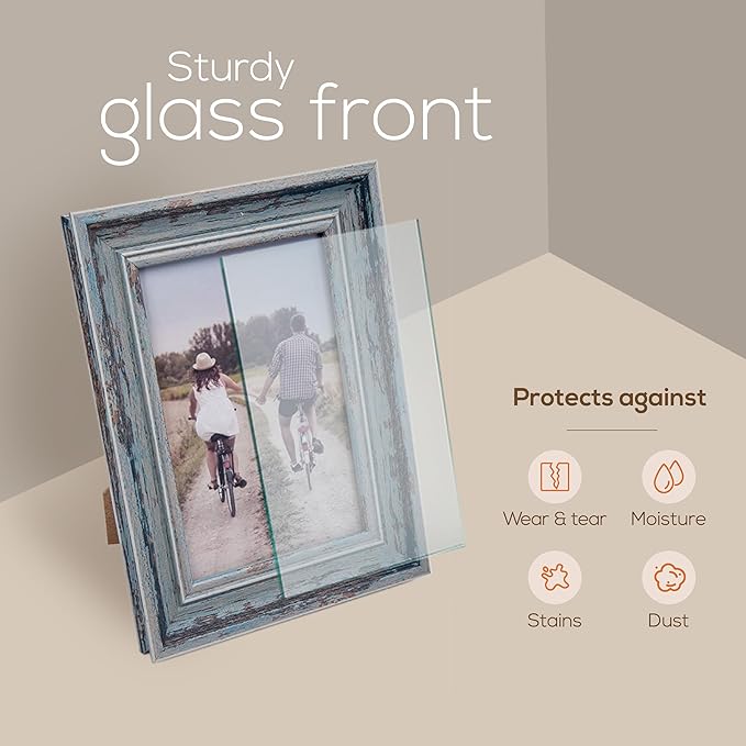 Weathered Picture Frame, Distressed Wooden Look for Wall or Tabletop Display, Lightweight Photo Frame with Glass Cover, 4" x 6", Gray