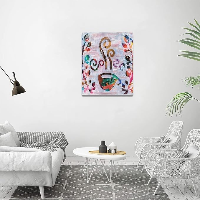 yerretin Abstract Banksy Coffee Wall Art Graffiti Pictures Wall Decor Dining Room Canvas Painting Modern Artwork Home Decoration for Kitchen Cafe Coffee Bar Framed 16"x20"