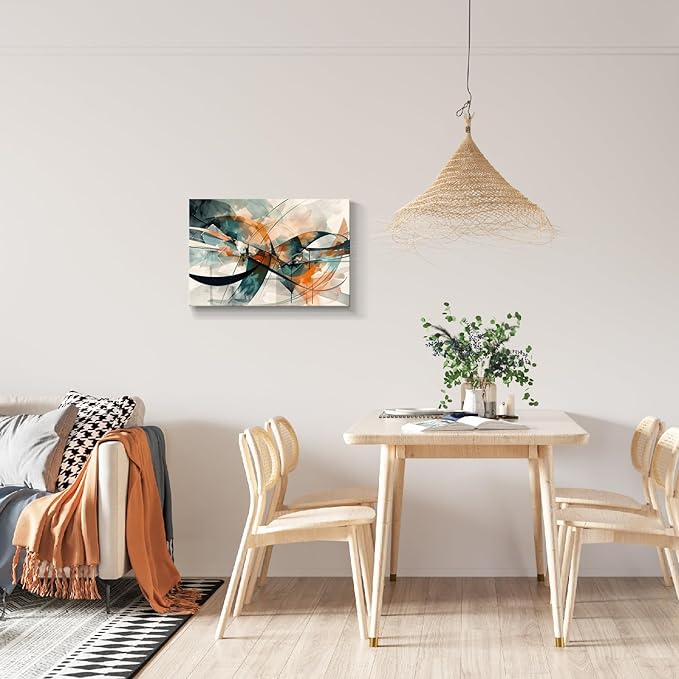 gaosoul Modern Abstract Canvas Wall Art Graffiti Artwork in Cyan and Orange Colors Framed Elegant Morandi Color Painting Prints for Living Room Bedroom Office Decor 24x16in