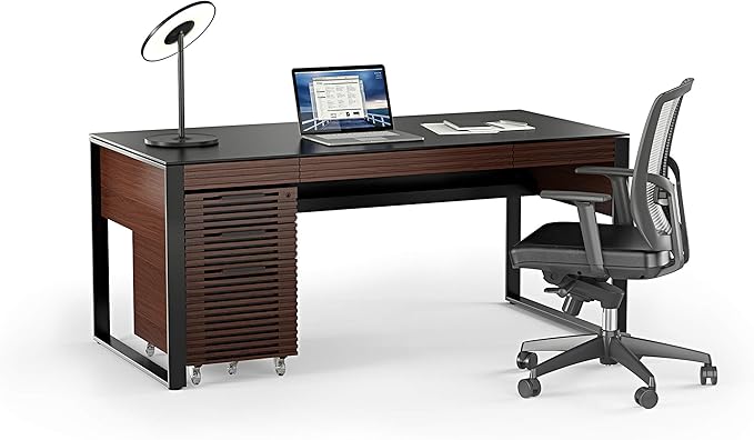 BDI Furniture Corridor 6507 Rolling 3-Drawer File Cabinet, Under Desk Storage Cabinet for Home or Office with Letter or Legal-sized File Drawer and 2 Supply Drawers, Key Lock, Chocolate Stained Walnut