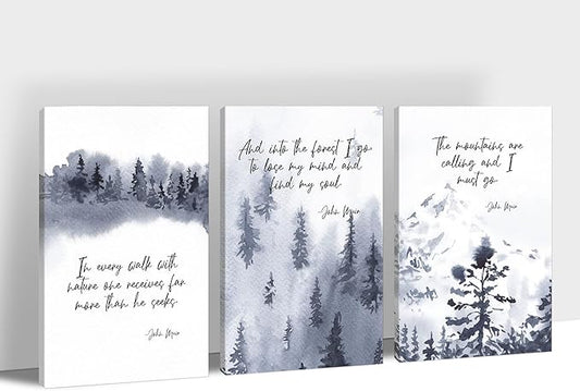 3 Piece Office Canvas Wall Art, Motivational Quotes Blue Forest Canvas Print Pictures Wall Decor for Office, Men Women Inspirational Framed Artwork Home Office Decor 12"x18" x 3 Pcs