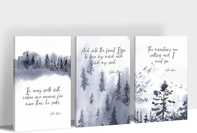 3 Piece Office Canvas Wall Art, Motivational Quotes Blue Forest Canvas Print Pictures Wall Decor for Office, Men Women Inspirational Framed Artwork Home Office Decor 24"x36" x 3 Pcs