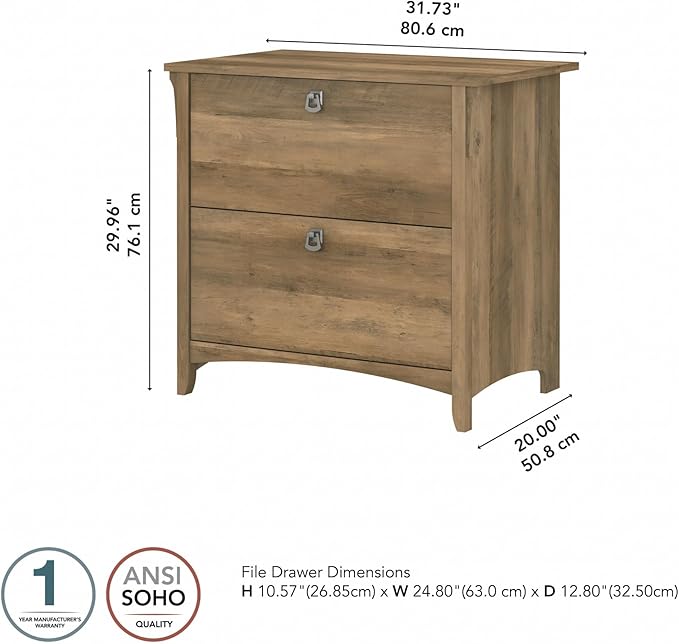 Bush Home Salinas 2 Drawer Lateral File Cabinet in Reclaimed Pine, Home Office Storage Solution, Organizer with Drawers for Workspace, Filing Unit