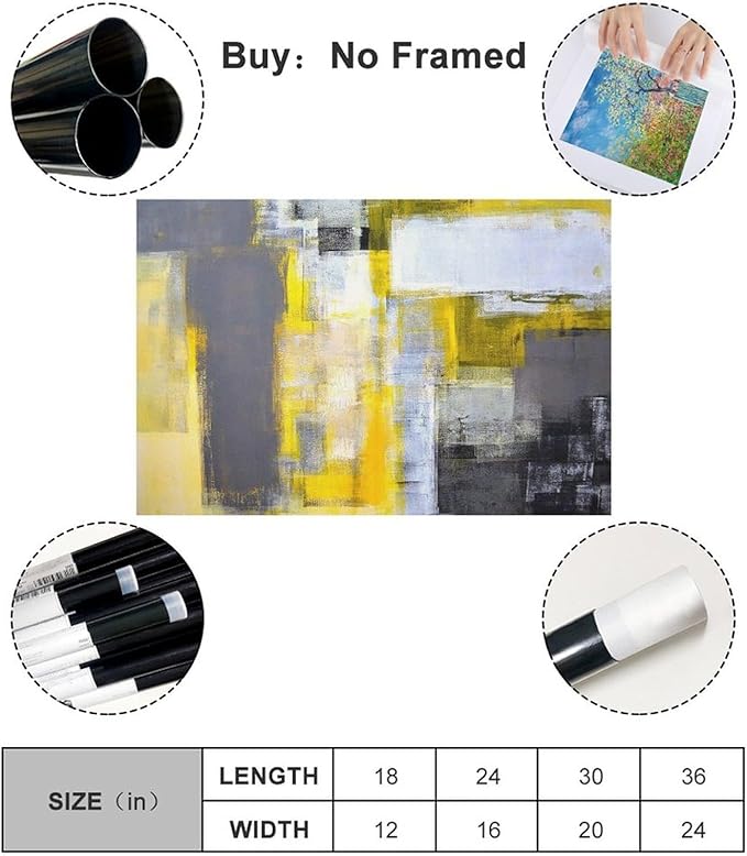 KARKOS Office Art Grey And Yellow Abstract Art Painting Canvas Wall Art Picture Print Home Deco 24x16inch(60x40cm) Unframe-style