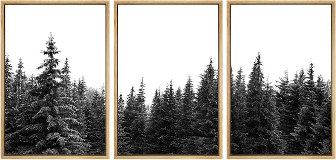 SIGNWIN 3 Piece Framed Canvas Wall Art Woodland Nursery Decor Black and White Forest Photo Nature Abstract Traditional Home Artwork Decoration for Living Room,Bedroom - 16"x24"x3 Natural