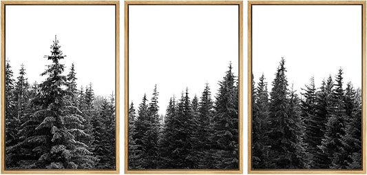 SIGNWIN 3 Piece Framed Canvas Wall Art Woodland Nursery Decor Black and White Forest Photo Nature Abstract Traditional Home Artwork Decoration for Living Room,Bedroom - 24"x36"x3 Natural