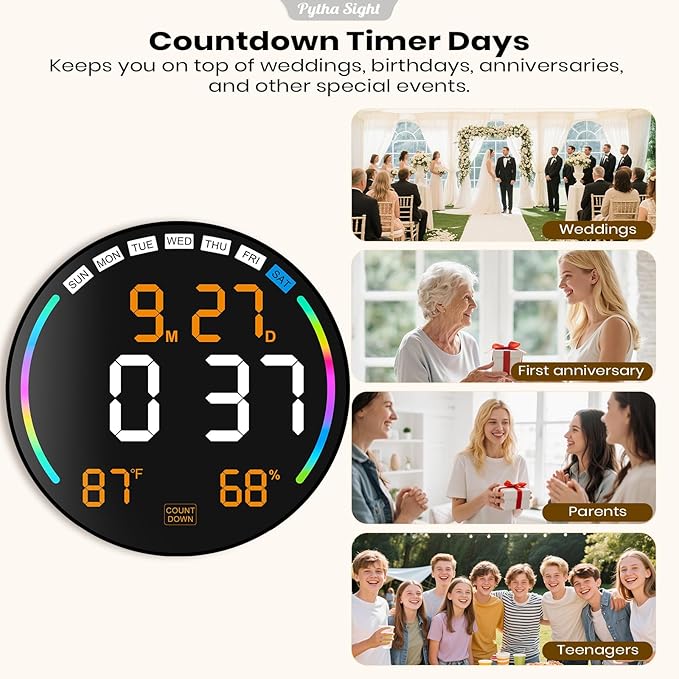 Large Digital Wall Clock with 10.3" LED Display,Alarm,Countdown Timer,DST,Temperature,Humidity,Auto-Dimming,Remote Control,Night Light for Classroom,Bedroom,Living Room,Office,Gym