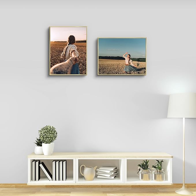 Golden State Art, Gallery Wall Frame Set of 6 - Gold 14x18 Aluminum Photo Frames with Mat for 11x14 Pictures - 14 x 18 inch Metal Frame with Real Glass Cover - Elegant Home or Office Decor