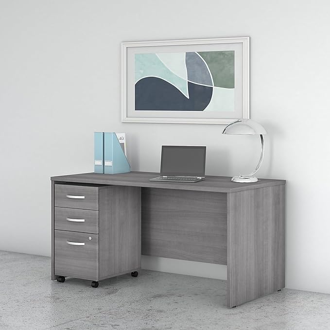 Bush Business Furniture 60W x 30D Office Desk with Mobile File Cabinet, Computer Table and Drawers for Home or Professional Workspace, Studio C Collection, Platinum Gray