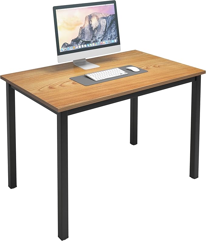 sogesfurniture 39.3 inches Sturdy Writing Desk for Small Spaces,Home Office Desk Computer Desk Gaming Desk Computer Table Sturdy Writing Workstation for Home Office, Teak+Black
