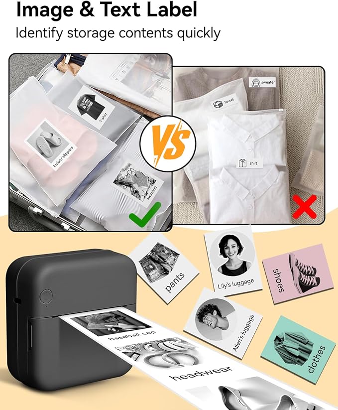 Aptika Sticker Printer - Print Pod 2.0 Mini Printer with 14 Rolls Sticky Paper, Thermarote Portable Sticker Maker Machine, Thermal Label Maker, Thermanote Labeller for Photos Notes Graphics, Black