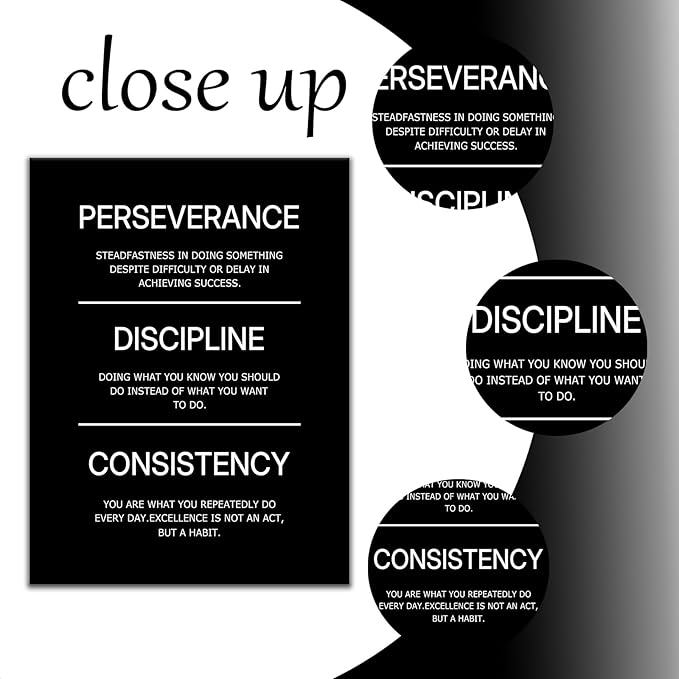 Inspirational Canvas Wall Art Perseverance Discipline Consistency Office Success Quotes Poster Wall Decor Motivational Picture Painting for Home Living Room Gym Stretched and Framed [18''W X 24''H]