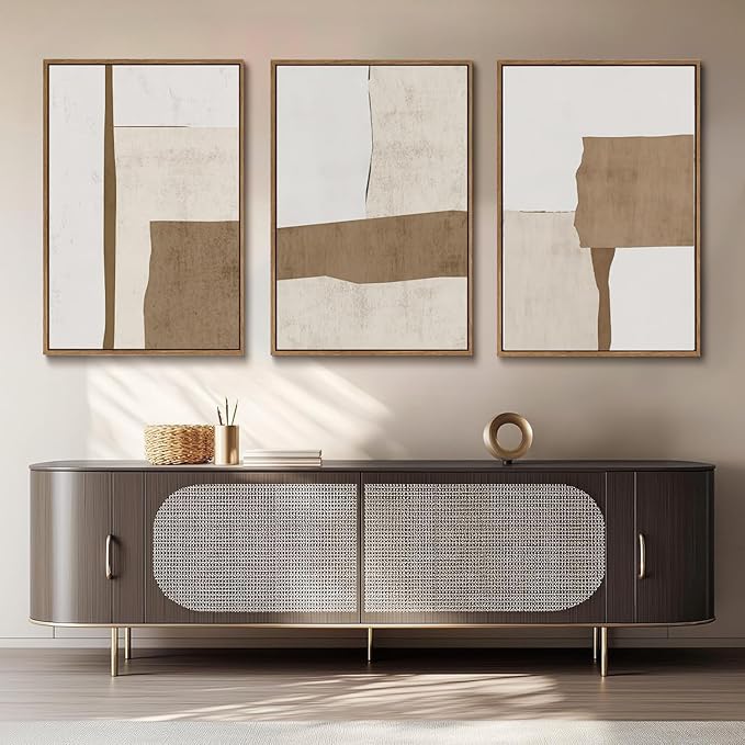myusuar 3 Piece Large Modern Abstract Canvas Framed Wall Art For Living Room, Brown And Beige Block Minimalist Wall Art Decor Posters Prints For Bedroom Office, 24x36in