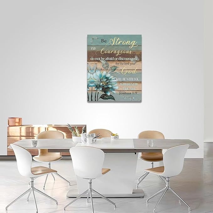 yerretin Christian Wall Art Bible Verse Floral Pictures Wall Decor Religious Scripture Teal Flower Canvas Painting Home Decoration Artwork for Bathroom Bedroom Living Room Office Framed 16"x20"