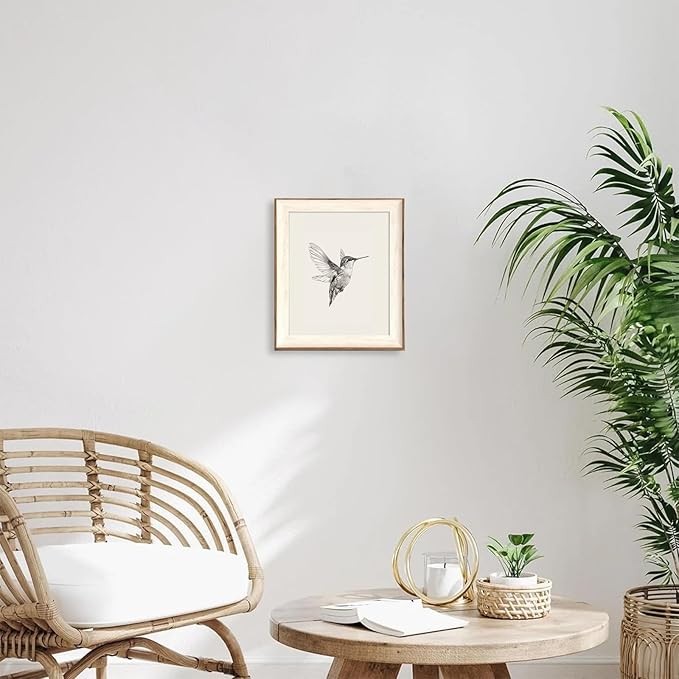 ASTRDECOR Hummingbird Wall Art Prints – Vintage Black and White Bird Sketch Painting Picture, Rustic Neutral Decor Canvas Wall Decor for Nursery, Bedroom, Living Room – Framed 10''x12''