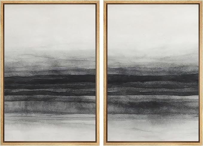 SIGNWIN Framed Canvas Print Wall Art Set Black and Gray Abstract Horizon Modern Minimalist Neutral Illustrations Modern Art Decorative Multicolor for Living Room, Bedroom, Office - 24"x36"x2 Natural
