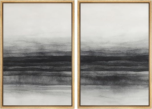 SIGNWIN Framed Canvas Print Wall Art Set Black and Gray Abstract Horizon Modern Minimalist Neutral Illustrations Modern Art Decorative Multicolor for Living Room, Bedroom, Office - 24"x36"x2 Natural
