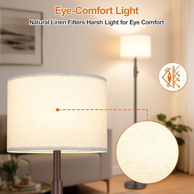 【Upgraded】 Dimmable Floor Lamp, Modern Floor Lamps for Living Room, Standing Lamp with Linen Shade, Tall Lamp for Bedroom Office Dining Room- Brown