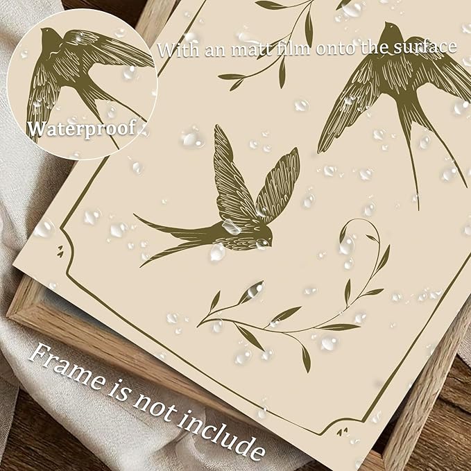 uniro Vintage Swallow Wall Art Cute Bird Canvas Prints Bedroom Bathroom Shelf Retro Swallow Illustration Room Decor swallow wall art beige prints antique victorian print 8 x 10inch-UNFRAMED
