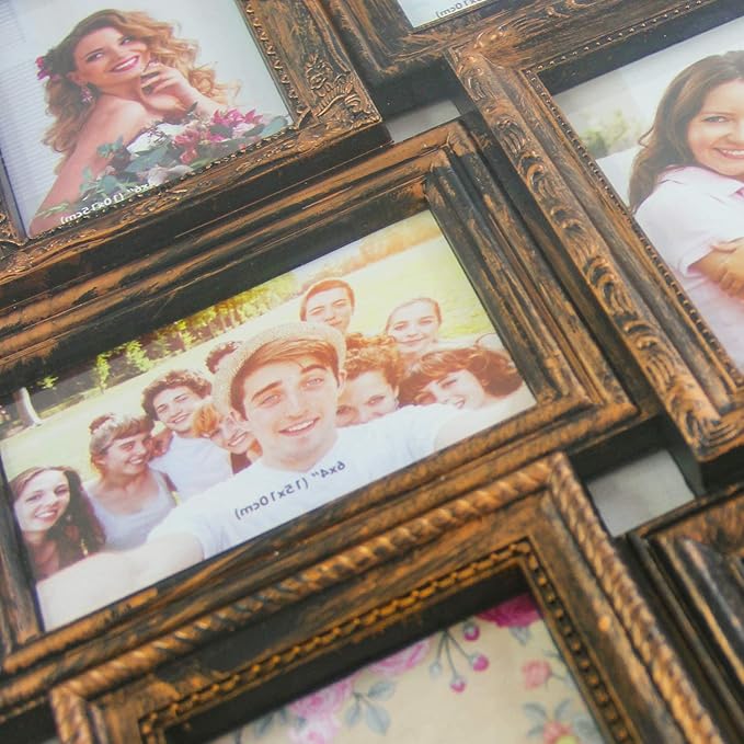 J.M.Deco Collage Picture Frames for Wall Decor, 18-Opening Reunion Family Friends Picture Frame Set, 4 x 6 Photo Frames for Living Room, Gallery Puzzle Collage Wall Hanging, Vintage Gold