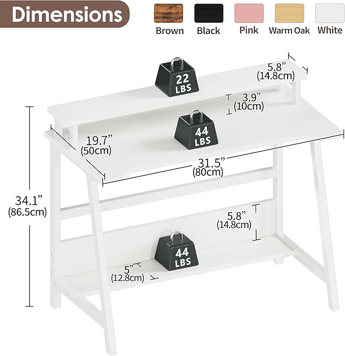 ALISENED 31.5 Inch Small Office Desk with Storage, Small Desk for Small Spaces, Compact Home Office Desk, Mini Study Desk for Bedroom, White