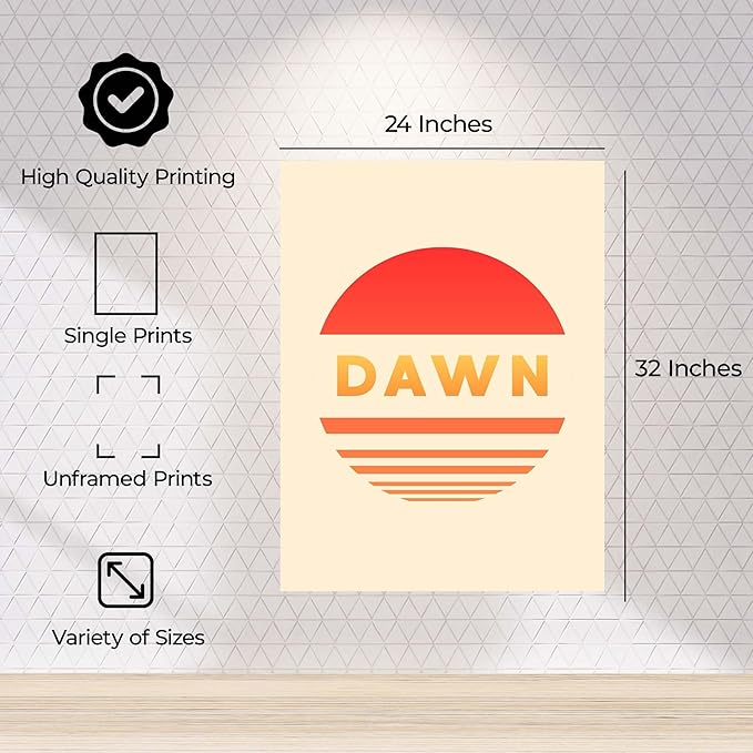 ALPINE INK CO. Dawn Typography Glossy Poster - Abstract Sunrise Word Artwork - Warm Minimal Modern Style - Bedroom Living Room Office Wall Decor - 24x32 Unframed Glossy Print