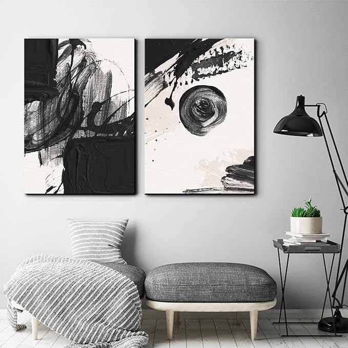 weiyiart Black and White Abstract Canvas Wall Art Set,Modern Bathroom Wall Decor Nordic Calm/Zen Print Art Decorative for Living Room, Bedroom, Office Decor 12x16x3pcs