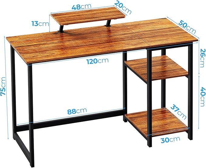 GreenForest Computer Desk with Monitor Stand,47 inch Home Office Desk with Reversible Storage Shelves Modern Writing Study Work Table,Easy Assembly,Walnut