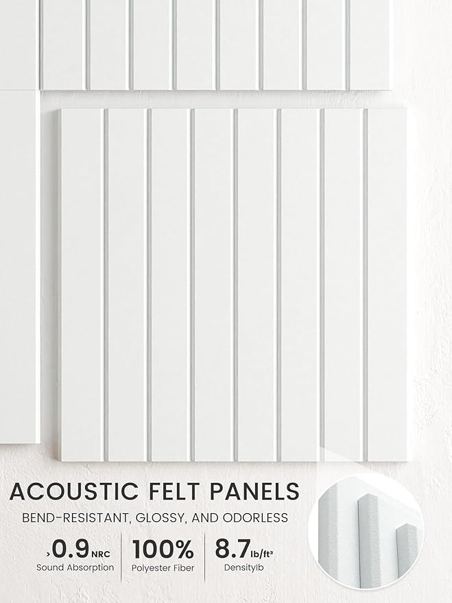 Bumusty Large Cork Board Alternative-48 x 36" Felt Bulletin Board Tiles, with 30 Pushpins, 70 Adhesive Tabs, 12-Pack Slat Wall Paneling, Cork Boards for Office Push Pin Board Felt Board-Cold White