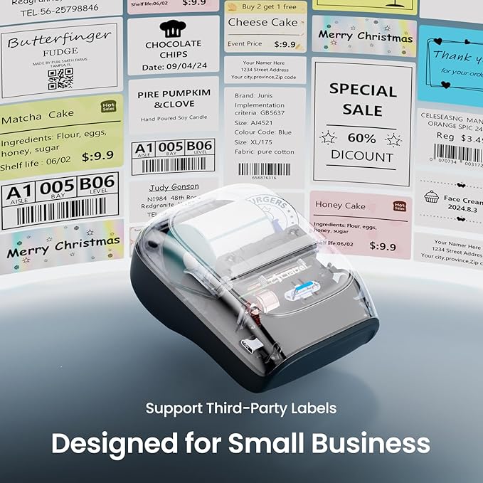 CLABEL Label Maker Machine with Tape, 221B Thermal Bluetooth Label Printer 2 Inch Portable Barcode Inkless Sticker for Small Business, Retail Office,Office, Home, Came with 1 Roll Label (Blue)