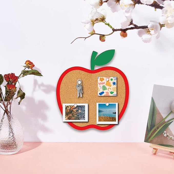 CRASPIRE Apple Pin Cork Board Framed Bulletin Display Badge Vintage Wooden Decorative Corkboard 8.85x9.84 Wall Mounted Memory Memo Brooch Lapel Holder Storage for Home Office School Classroom Wedding