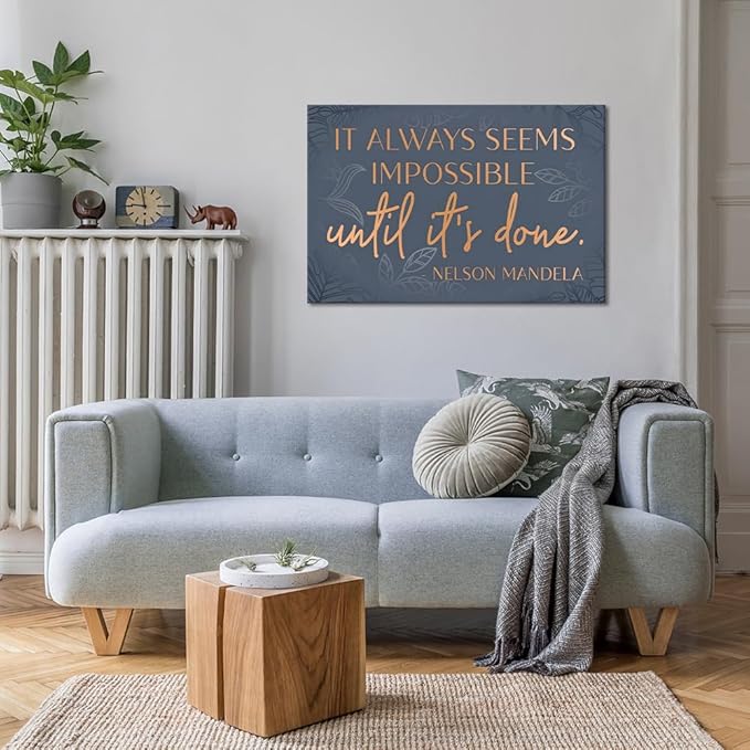 Yatsen Bridge Inspirational Wall Art - Positive Office Picture Motivational Wall Decor It Alaways Seems Impossible Until It's Done Quotes On Canvas Entrepreneur Print Poster for Bedroom Home, 24x36 in