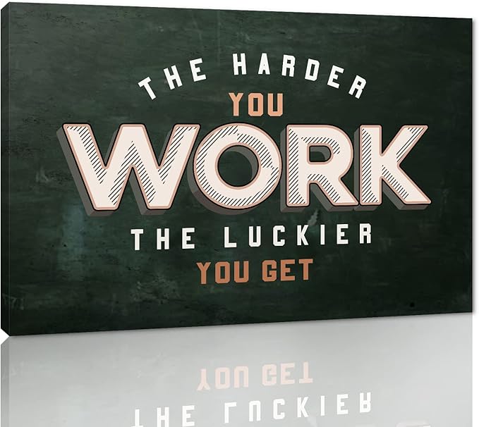 The Harder You Work The Luckier You Get - Inspirational Office Quotes Canvas Wall Art Black and White Positive Affirmations Wall Decor Artwork for Walls HD Print Framed Ready to Hang-44 Wx28 H