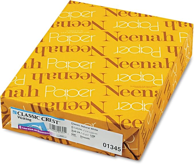 Neenah Paper 01345 CLASSIC CREST Writing Paper, 24lb, 8 1/2 x 11, Natural White, 500 Sheets