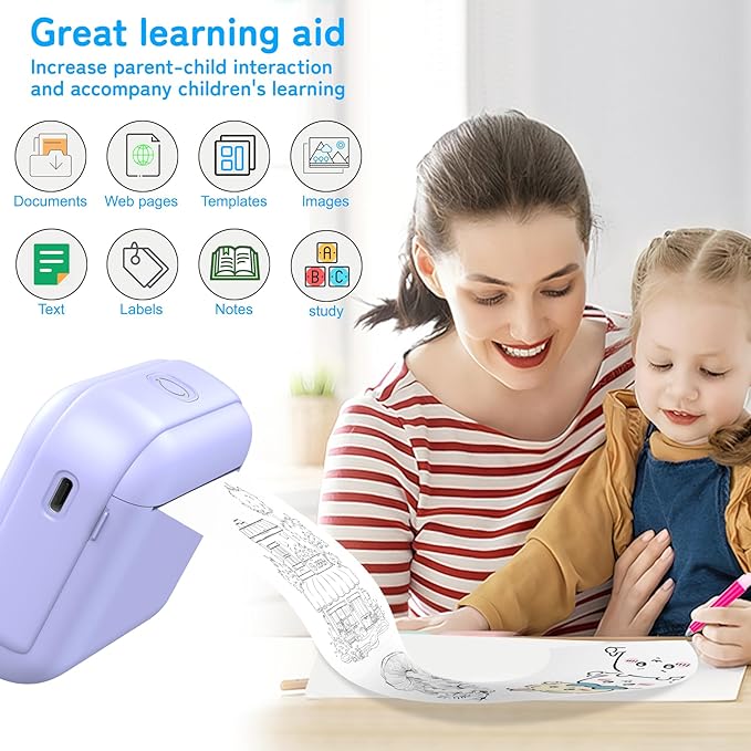 Sticker Maker for Kids, Print Pods Mini Sticker Printer Machine with 13 Rolls Paper, Portable Bluetooth Thermal Printer for Notes, Journal, DIY ,Gift, Impresora Portátil for Home/School/Office