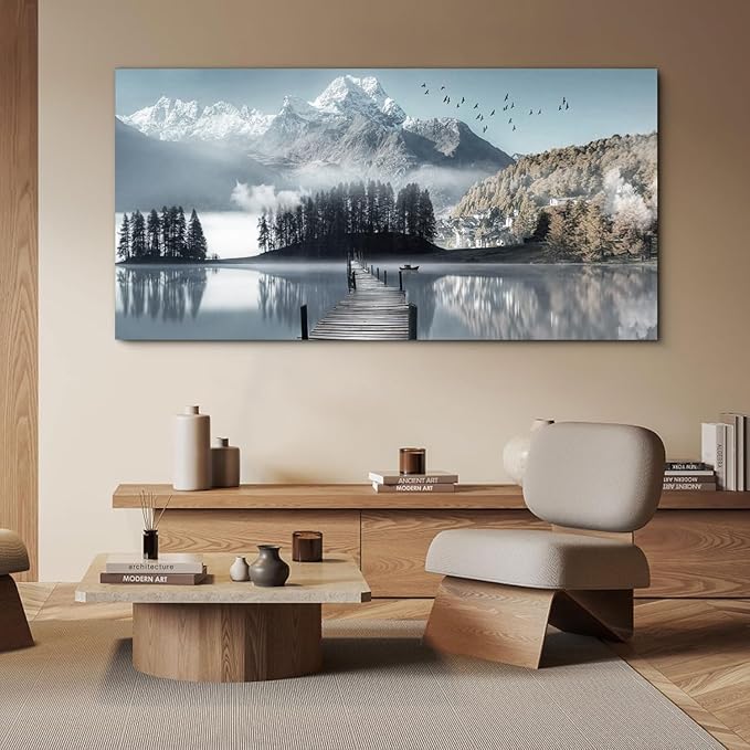 Bamdeya Lake Pictures Mountain Canvas Wall Art for Living room Bedroom Wall Decor Landscape Canvas Picture Natural Scenery Wall Art Prints Tree Painting Framed Artwork for Kitchen Office Home Decoration