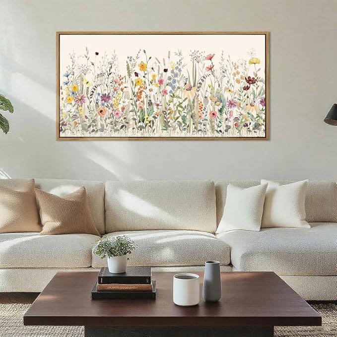 Floral Wall Art Boho Flowers Artwork Colorful Wildflower Wall Paintings Flower Wall Decor Framed Floral Artwork for Living Room Bedroom Farmhouse 40x20 Inches Set of 3